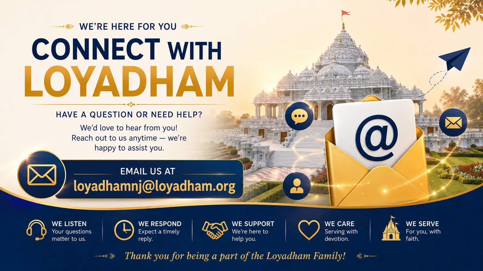 Connect With Loyadham - Email Us at loyadhamnj@loyadham.org